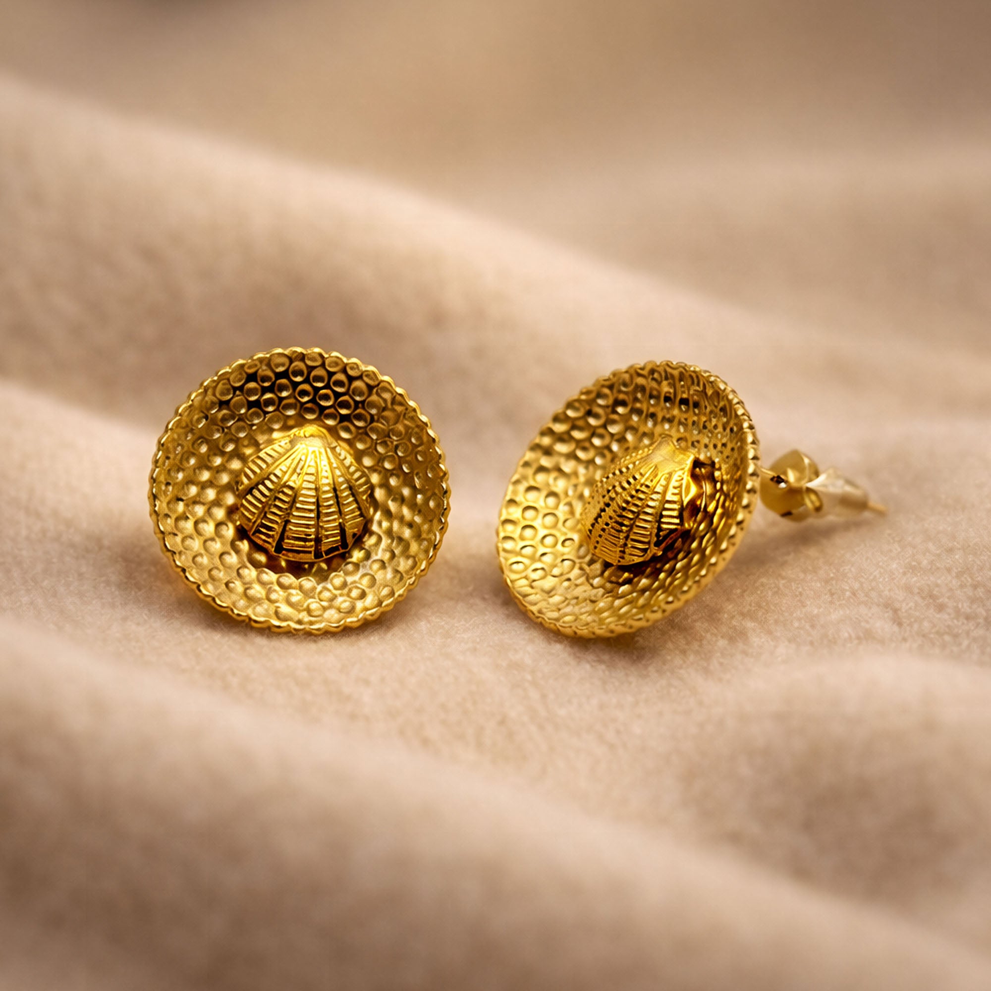 Golden Textured Shell Studs
