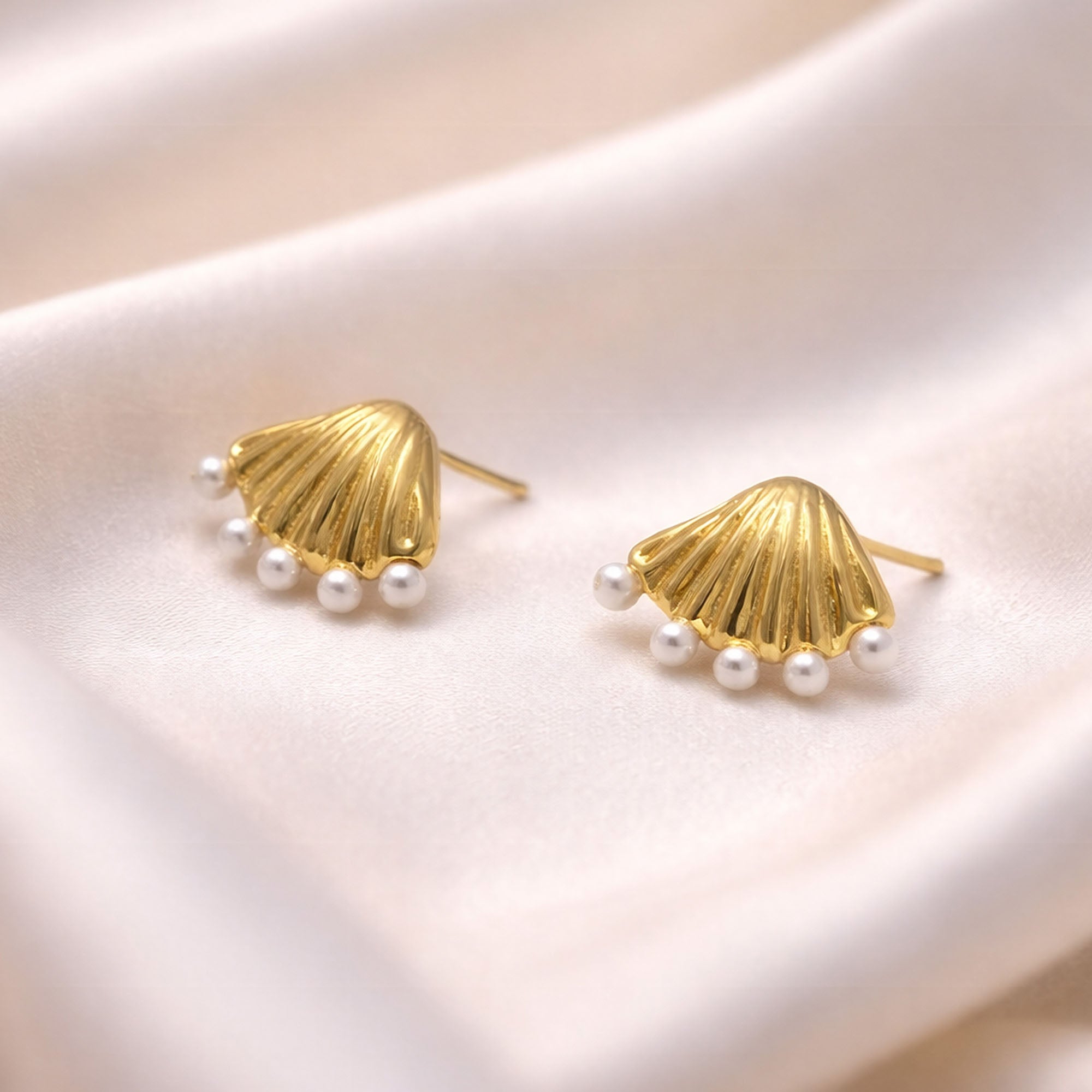 Seashell Pearl Studs